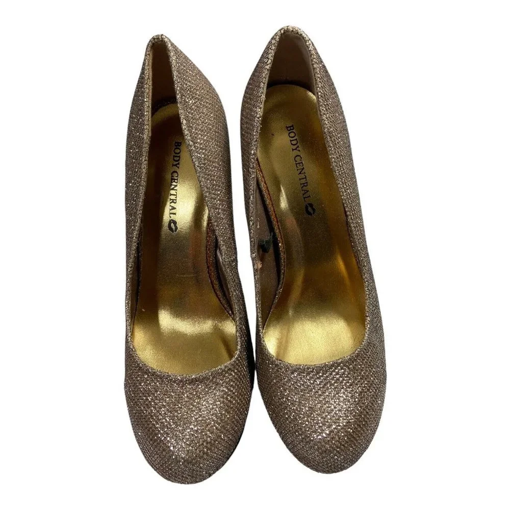 BODY CENTRAL Shoes Womens 6.5M Gold Metallic Platform Stiletto Heels